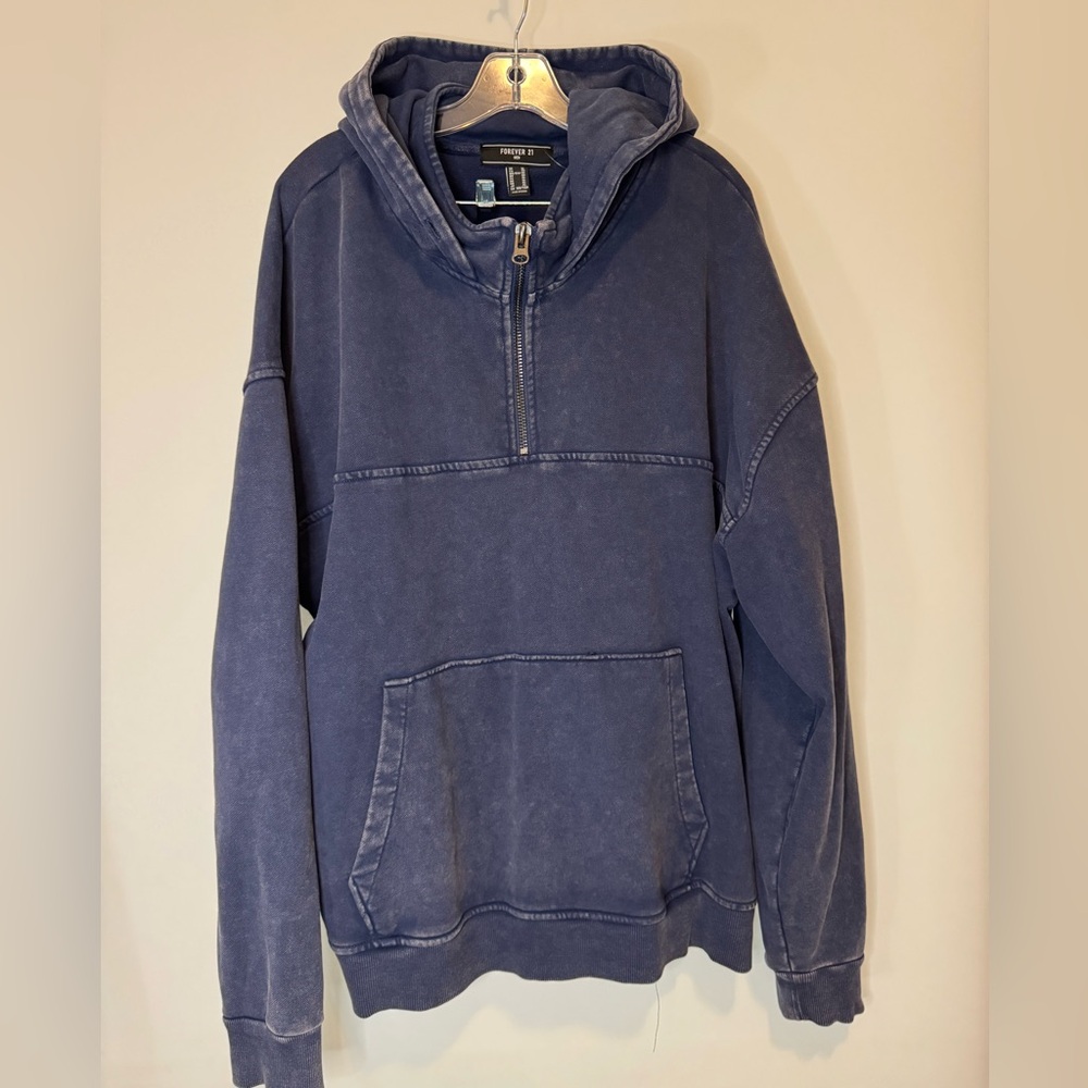 Forever 21 Men's Washed Blue Zip-Up Hoodie
